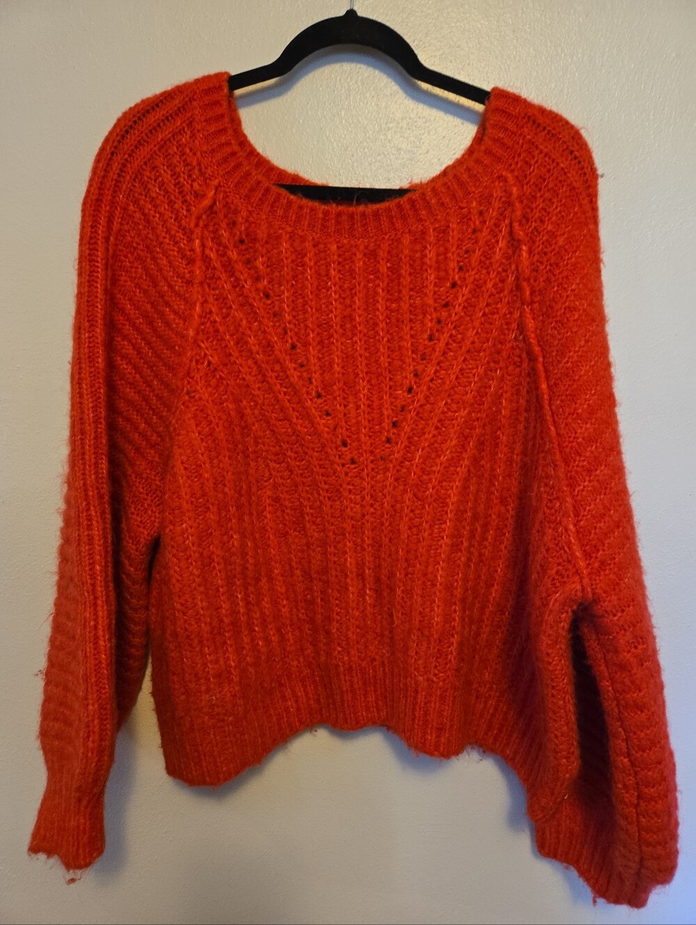 Free People Boxy Fit Bubble Sleeve Coral Sweater L